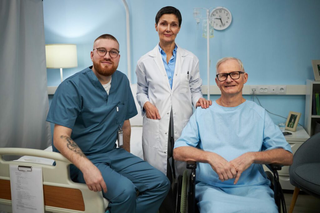 Caring Occupational Health Doctor Assisting A Patient.